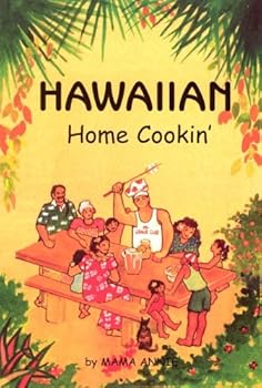 Book cover of 'Hawaiian Home Cookin' with a family at a picnic table and greenery.