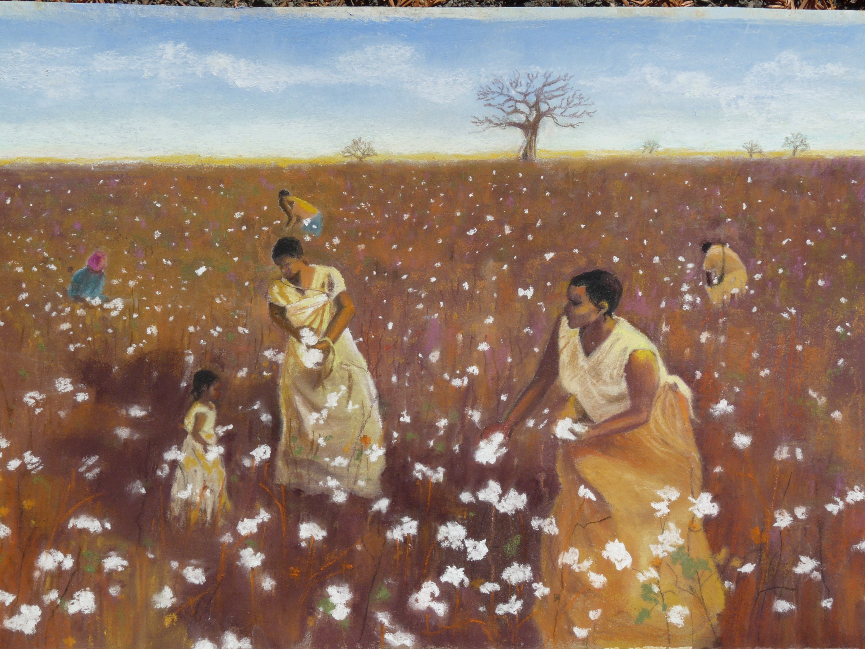 Cotton Picking Pastel Art digital print: Rural Southern Scene